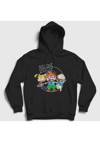 Unisex Siyah Angelica Chuckie Tommy Rugrats Kapüşonlu Sweatshirt