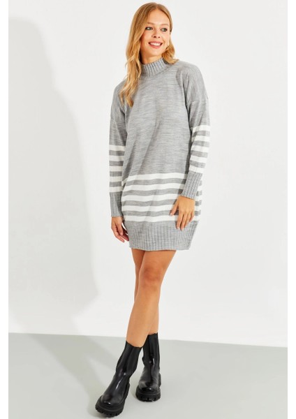Kadın Gri Triko Çizgili Tunik YV202 modelleri