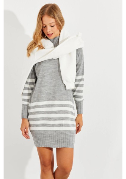 Kadın Gri Triko Çizgili Tunik YV202 fırsatları