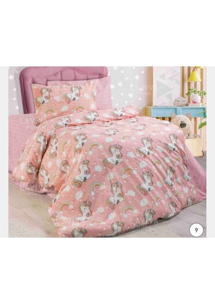 Pamuklu Ranforce Kumaş Tek Kişilik Unicorn Desen Nevresim Tam Takım