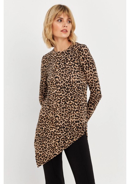 Kadın Camel-Siyah Asimetrik Leopar Tunik MLPP1186-1 fırsatları