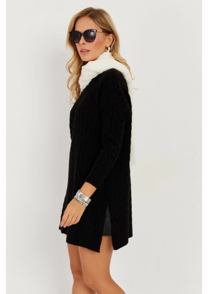 Kadın Siyah Saç Örgülü Triko Tunik KZ2505 modelleri