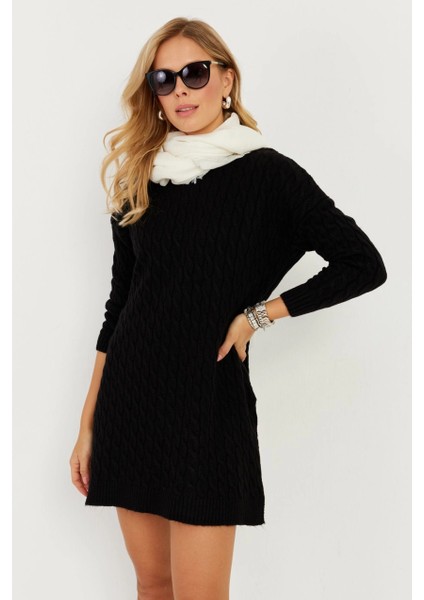 Kadın Siyah Saç Örgülü Triko Tunik KZ2505 fırsatları