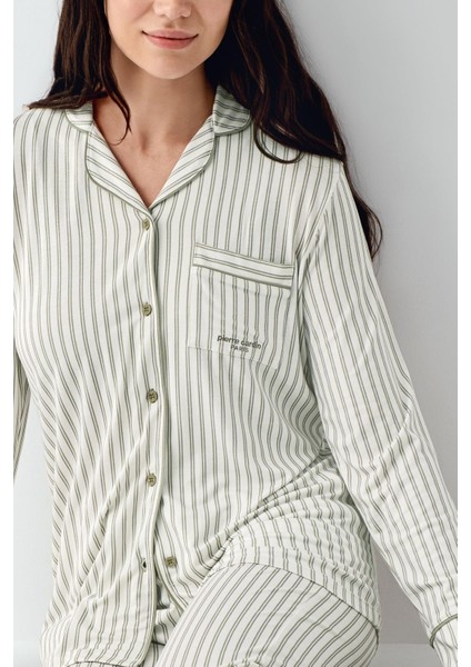 Kadın Çizgili Önden Düğmeli Pijama Takım, %50 Modal %50 Pamuk Gömlek Pijama Takım modelleri