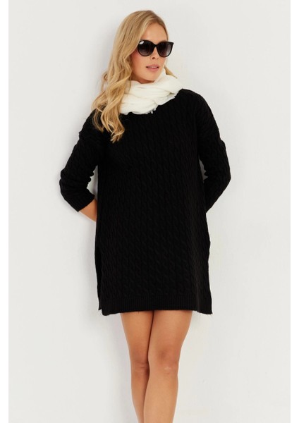 Kadın Siyah Saç Örgülü Triko Tunik KZ2505 indirimleri