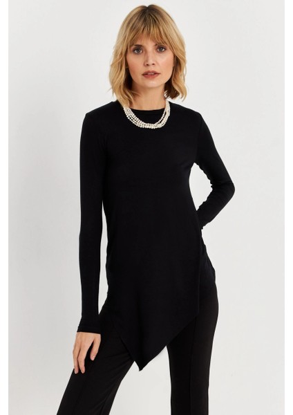 Kadın Siyah Asimetrik Tunik MLPP1186-1