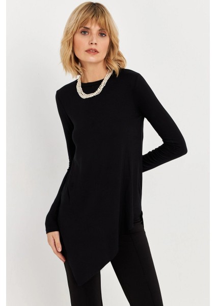 Kadın Siyah Asimetrik Tunik MLPP1186-1 fiyatları