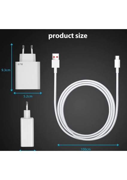 67W Turbo Hızlı Şarj Cihazı & Type-C Kablo Seti Uyumlu Duvar Tipi Adaptör modelleri