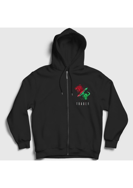 Unisex Siyah Bear Bull Borsa Borsacı Trader Market Fermuarlı Kapüşonlu Sweatshirt