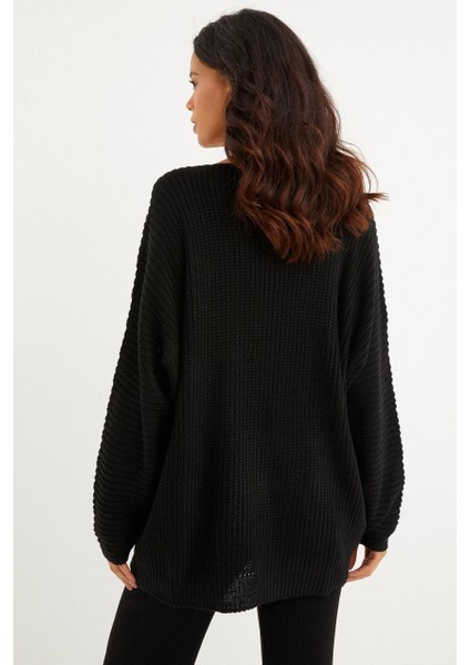 Kadın Siyah V Yaka Salaş Oversize Triko Tunik SMT158 indirimleri