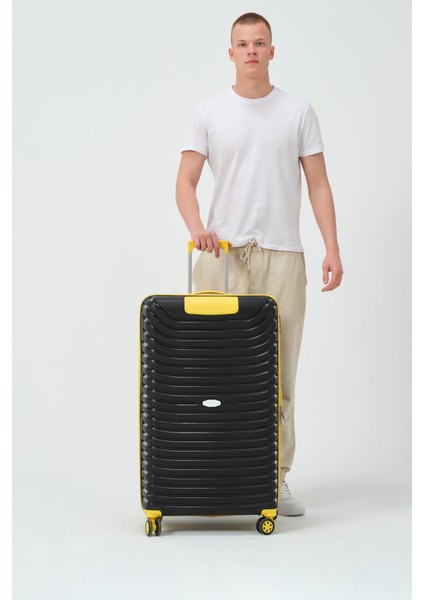 Unisex Siyah Sarı Büyük Boy Silikon Kırılmaz Pp Valiz