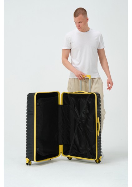 Unisex Siyah Sarı Büyük Boy Silikon Kırılmaz Pp Valiz fırsatları