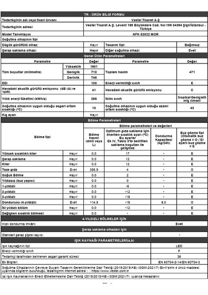 Nfk 52022 Mor 471 Lt No Frost Kombi Buzdolabı