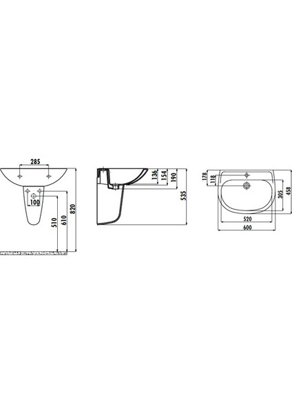 SD060 Sedef Yarım Ayak Lavabo 45X60 Cm Beyaz fiyatları