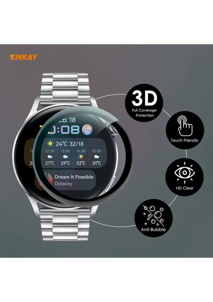Enkay Hat Prınce Tam Kaplama 3D Kavisli Yumuşak Pc Kenar + Pmma Temperli Cam Ekran Koruyucu Huawei Watch 3 46MM Için (Yurt Dışından) modelleri