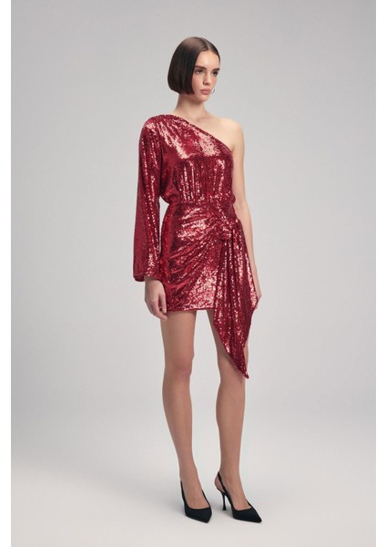 Tek Kollu Payet Elbise Kirmizi 12443234001 modelleri