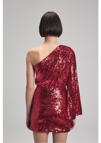 Tek Kollu Payet Elbise Kirmizi 12443234001 indirimleri