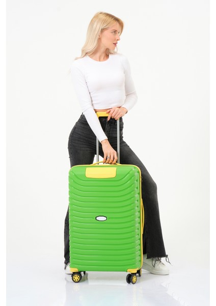 Unisex Yeşil Sarı Orta Boy Silikon Kırılmaz Pp Valiz