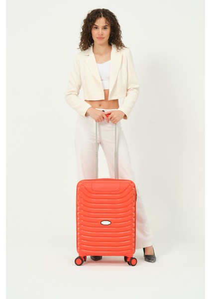 Unisex Turuncu Kabin Boy Küçük Silikon Kırılmaz Pp Valiz