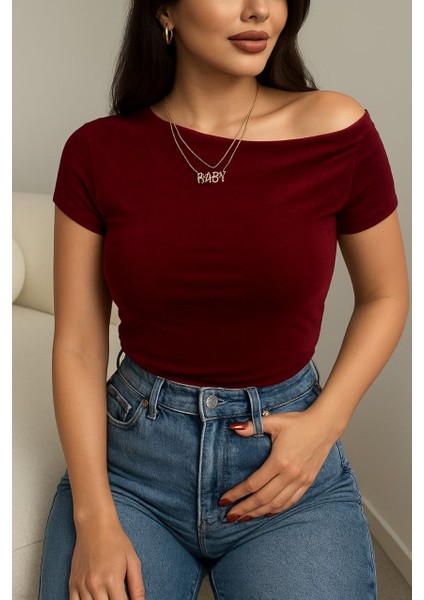 Kadın Iki Şekilde Giyilebilir Crop T-Shirt