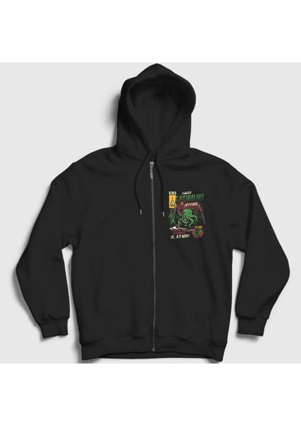 Unisex Siyah Cthulhu Cathulhu Hp Lovecraft Fermuarlı Kapüşonlu Sweatshirt