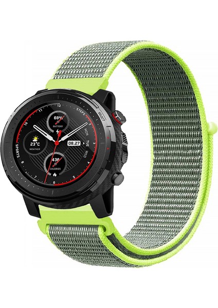 Amazfit Stratos 3 ile Uyumlu Kordon Kumaş Desenli Cırt Cırtlı Spor Kayış