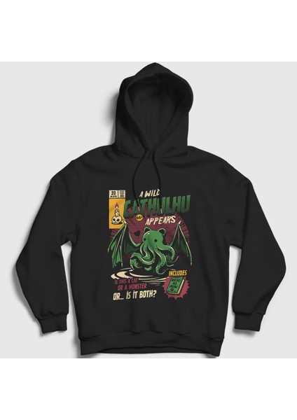 Unisex Siyah Cthulhu Cathulhu Hp Lovecraft Kapüşonlu Sweatshirt