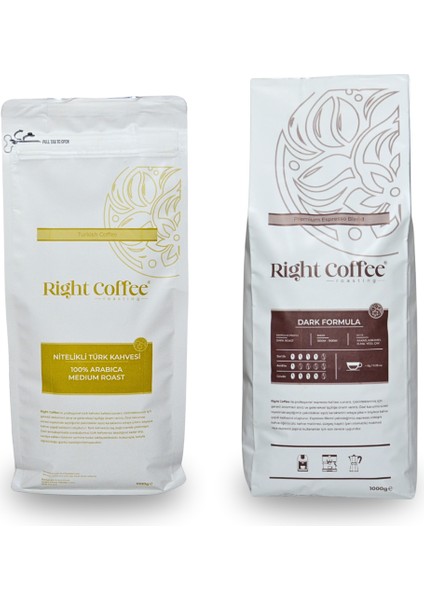 1000 gr. Espresso Blend Çekirdek Kahve + 1000 gr. Nitelikli Türk Kahvesi