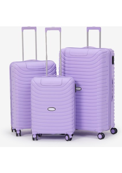Unisex Lila 3'lü Set Silikon Kırılmaz Pp Valiz