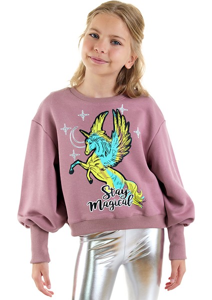Unicorn Kız Çocuk Gül Kurusu Sweatshirt
