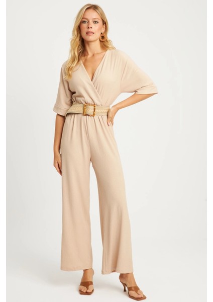 Kadın Vanilya Kruvaze Kemerli Bürümcük Tulum XL2009