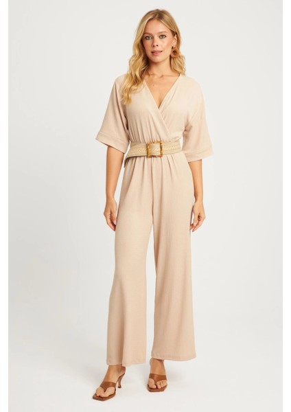 Kadın Vanilya Kruvaze Kemerli Bürümcük Tulum XL2009 fiyatları