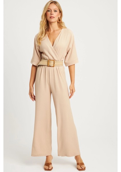 Kadın Vanilya Kruvaze Kemerli Bürümcük Tulum XL2009 modelleri