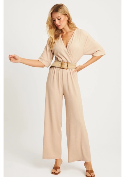 Kadın Vanilya Kruvaze Kemerli Bürümcük Tulum XL2009 indirimleri