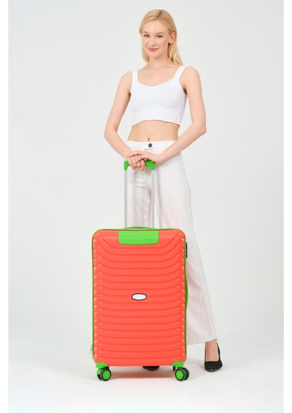 Unisex Turuncu Yeşil Orta Boy Silikon Kırılmaz Pp Valiz
