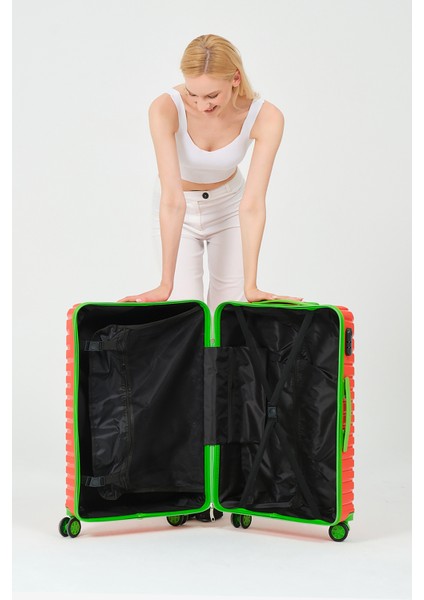 Unisex Turuncu Yeşil Orta Boy Silikon Kırılmaz Pp Valiz modelleri