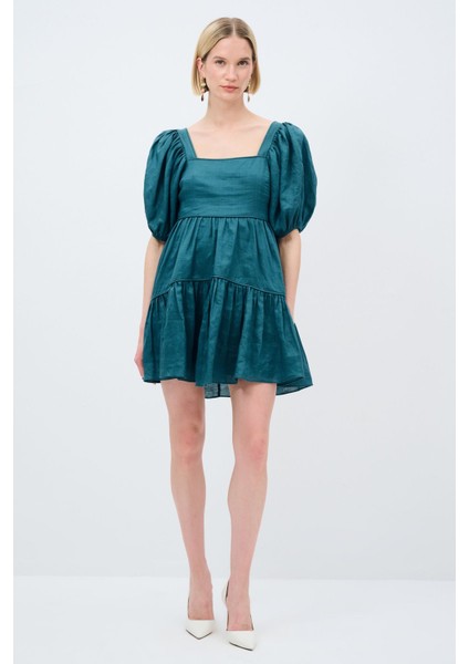 Arkası Gipeli Keten Elbise K.yesil 12444936000