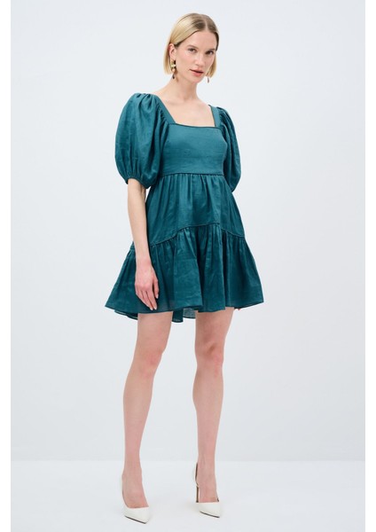 Arkası Gipeli Keten Elbise K.yesil 12444936000 fırsatları