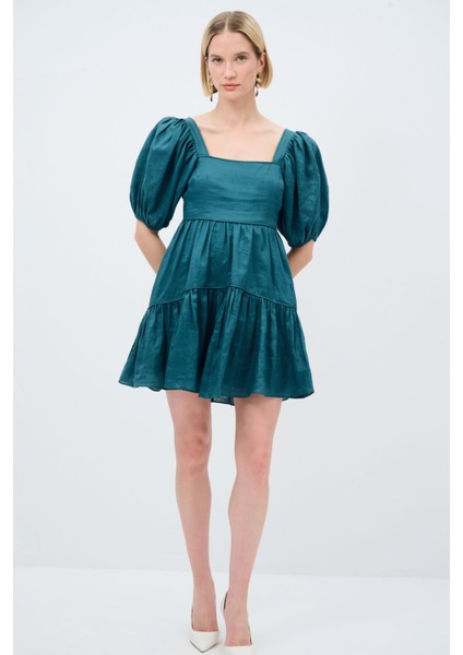 Arkası Gipeli Keten Elbise K.yesil 12444936000 indirimleri