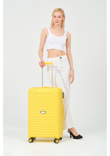Unisex Sarı Orta Boy Silikon Kırılmaz Pp Valiz