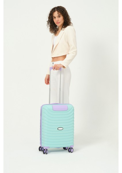 Unisex Turkuaz Lila Kabin Boy Küçük Silikon Kırılmaz Pp Valiz