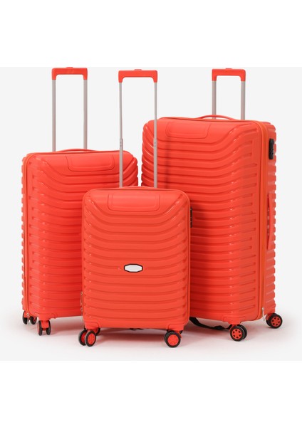 Unisex Turuncu 3'lü Set Silikon Kırılmaz Pp Valiz