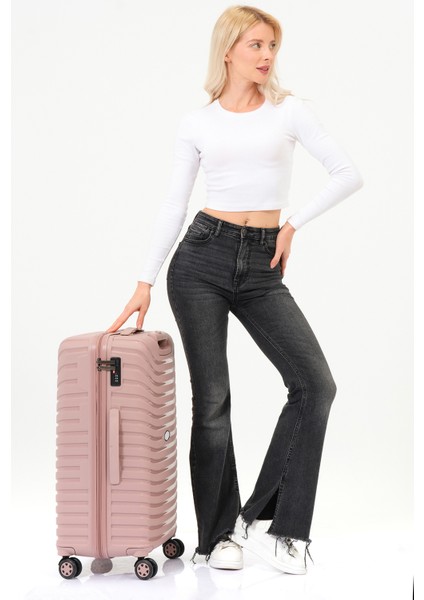 Unisex Pudra Orta Boy Silikon Kırılmaz Pp Valiz modelleri