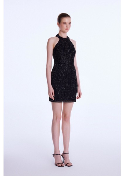 Halter Yaka Mini Elbise Siyah 12443321001 fırsatları