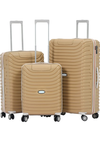 Unisex Gold Krem 3'lü Set Silikon Kırılmaz Pp Valiz