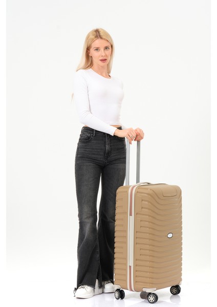 Unisex Gold Krem 3'lü Set Silikon Kırılmaz Pp Valiz fiyatları