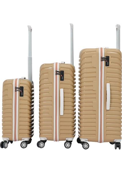 Unisex Gold Krem 3'lü Set Silikon Kırılmaz Pp Valiz modelleri