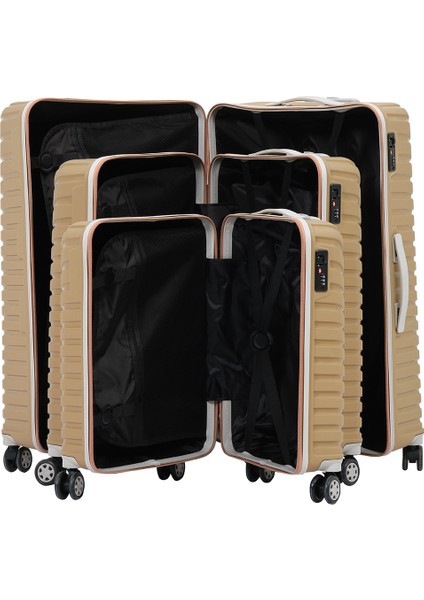 Unisex Gold Krem 3'lü Set Silikon Kırılmaz Pp Valiz indirimleri