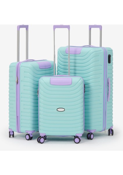 Unisex Turkuaz Lila 3'lü Set Silikon Kırılmaz Pp Valiz