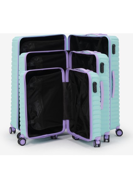 Unisex Turkuaz Lila 3'lü Set Silikon Kırılmaz Pp Valiz indirimleri
